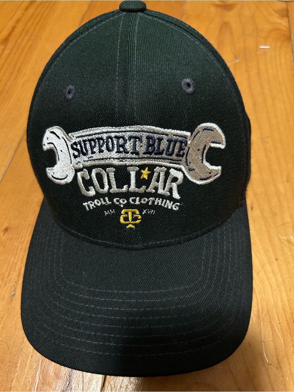 Troll Clothing Co Support Blue Collar Embroidered Black Baseball Cap